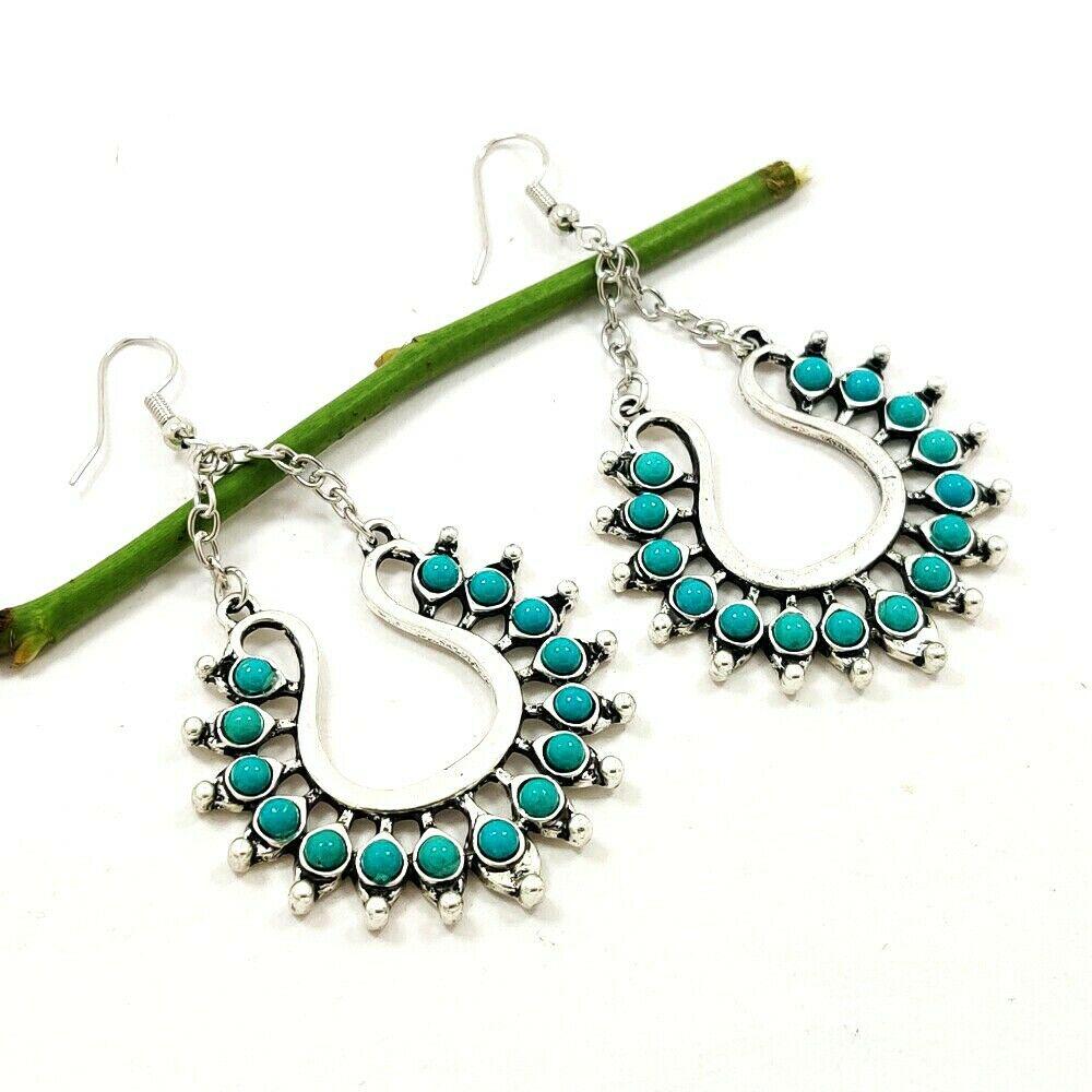 TURQUOISE GEMSTONE SILVER PLATED EARRING (1 of 4)