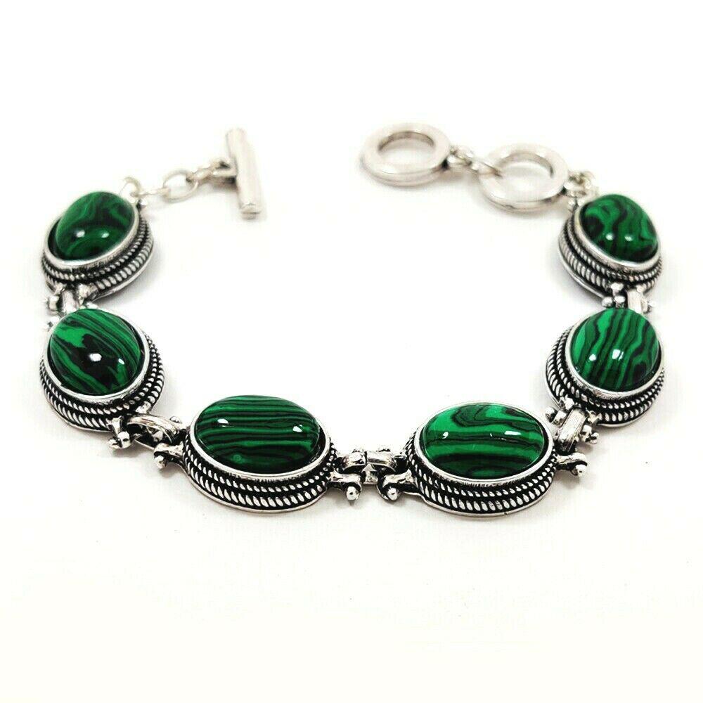 MALACHITE GEMSTONE SILVER PLATED GREEN BRACELET (1 of 4)