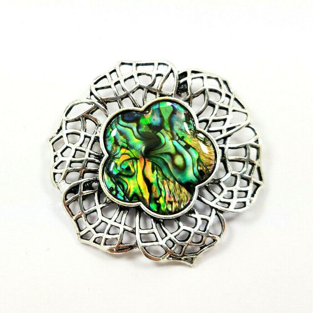 BEAUTIFUL ABALONE SHELL GEMSTONE BROOCH (1 of 2)