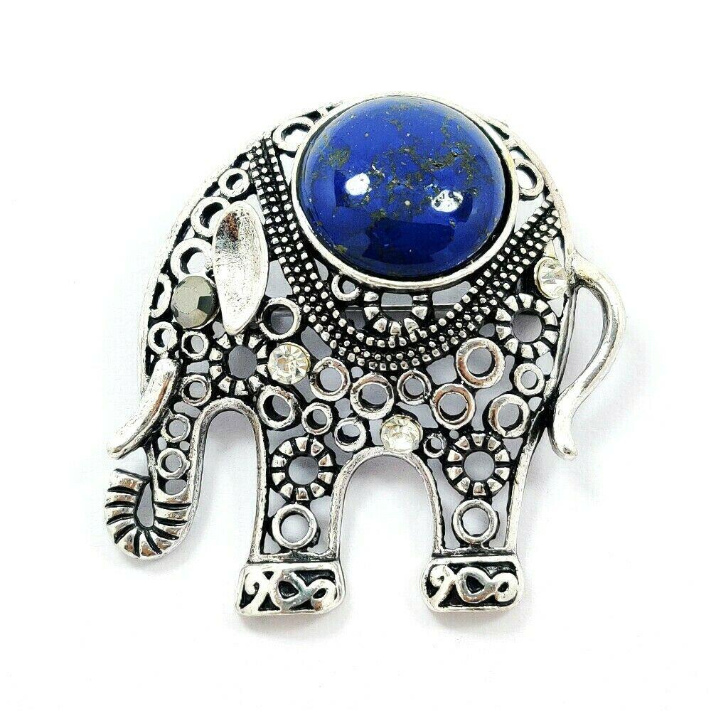 LAPIS LAZULI GEMSTONE ELEPHANT DESIGN BROOCH (1 of 2)