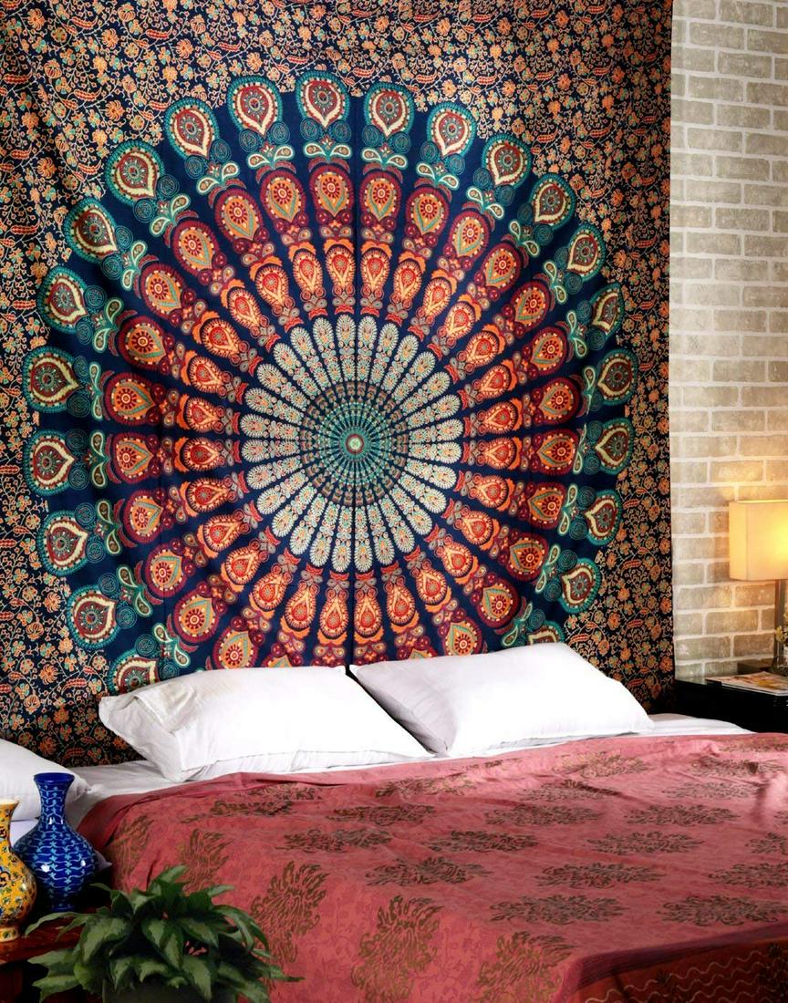 Peacock Wing Hippie Mandala Printed Tapestry: Mandala tapestry are unique in their patterns and colors. They flood the room with joy and light and are a view in every bedroom. They give a feeling of warmth and allow the people to sleep quietly an