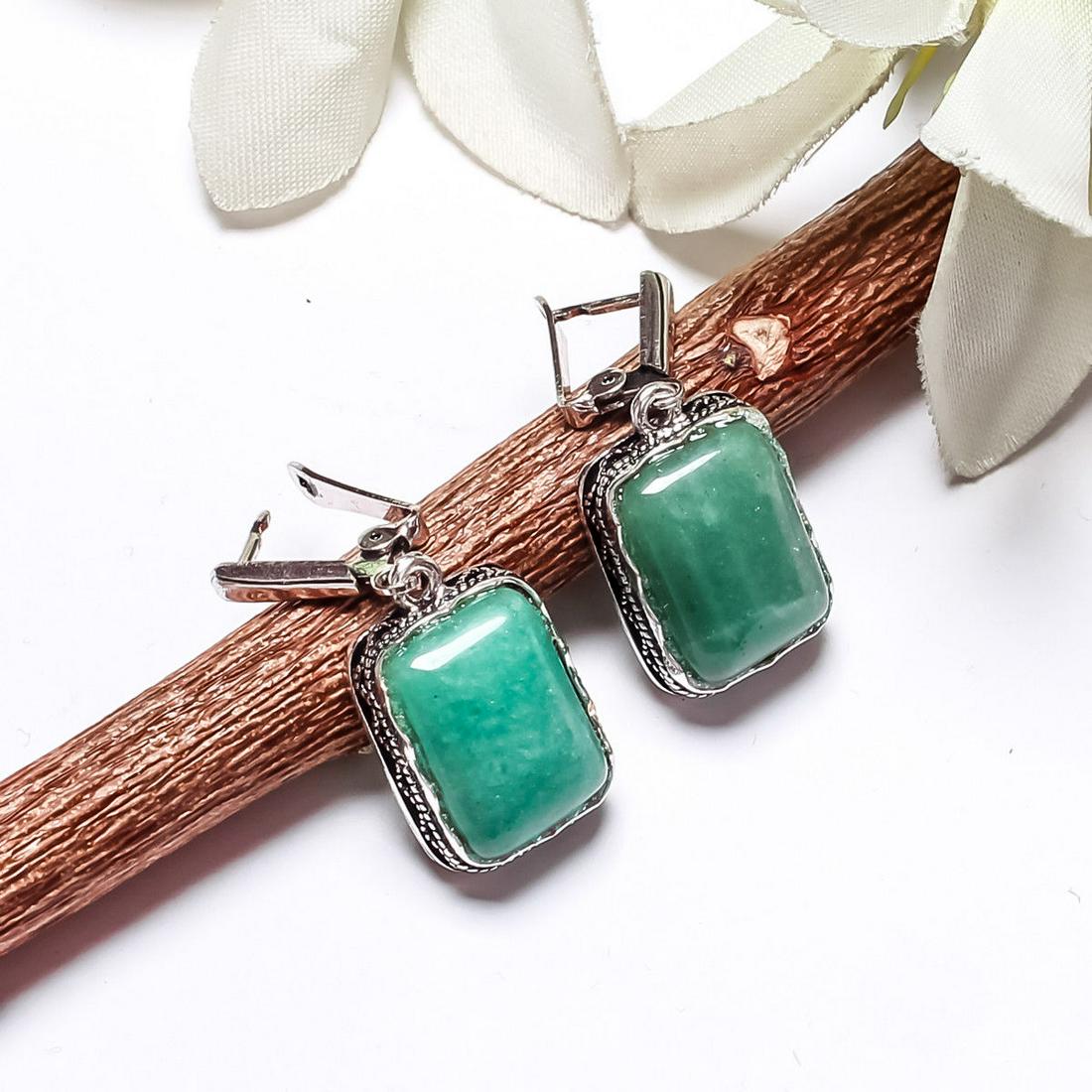 JADEITE GEMSTONE SILVER PLATED LEVER BACK EARRINGS (1 of 2)