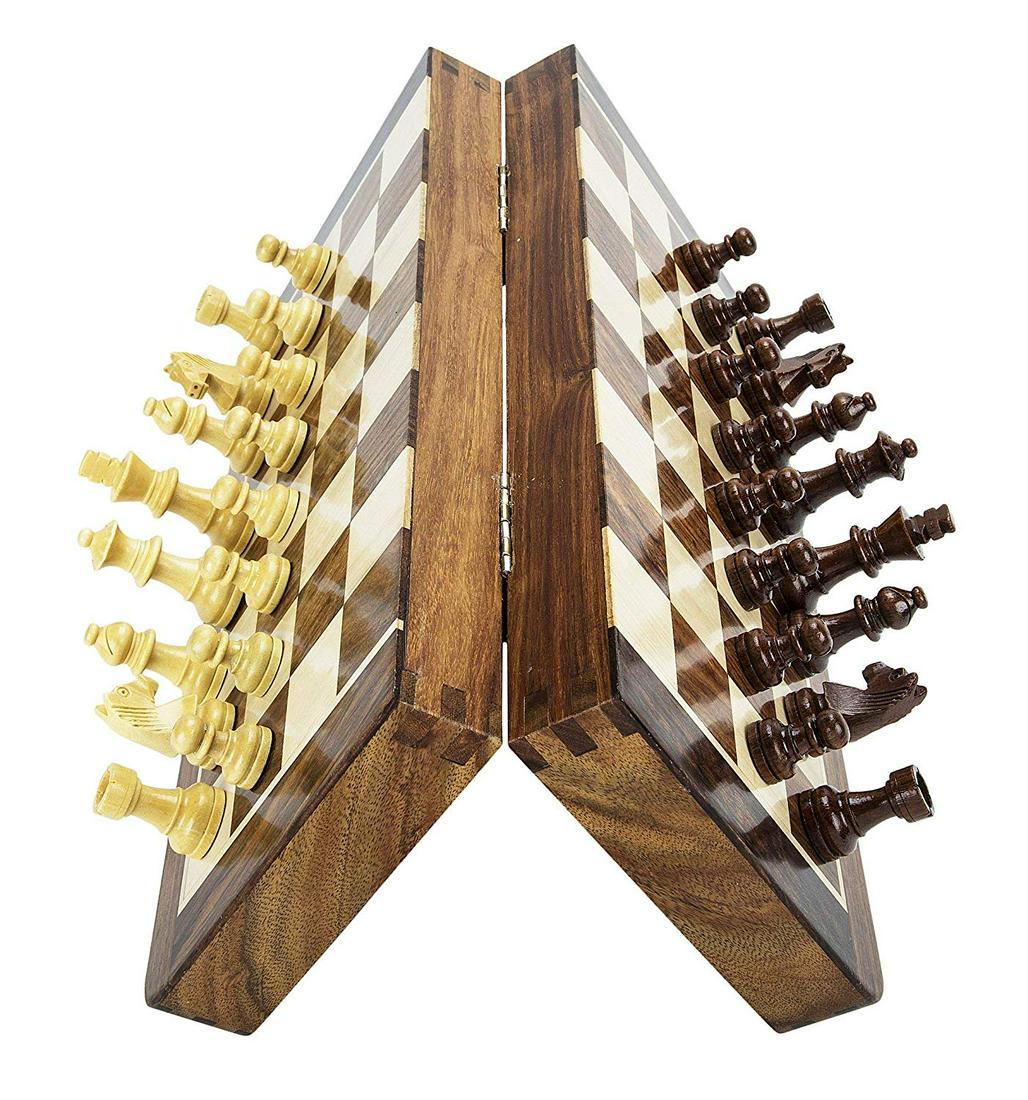 Folding Wooden Magnetic Chess Board Set 12" (1 of 5)
