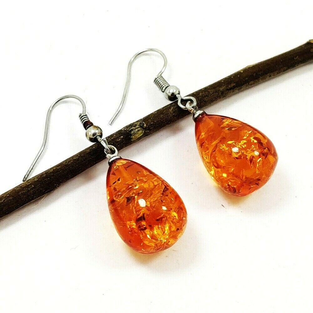 BALTIC AMBER GEMSTONE SILVER PLATED EARRING (1 of 4)