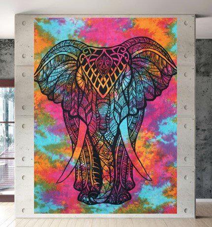 Psychedelic Front Face Elephant Cotton Tapestry Printed (1 of 2)