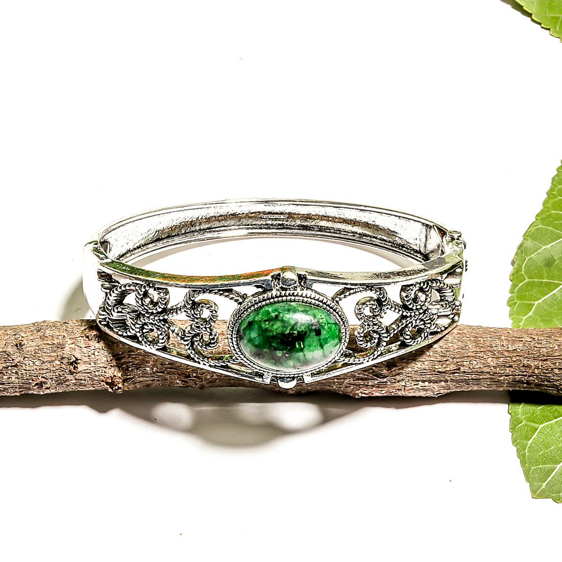 RUBY ZOSITE GEMSTONE SILVER PLATED  BRACELET BANGLE (1 of 2)