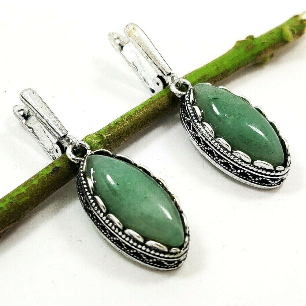 JADEITE GEMSTONE SILVER PLATED EARRING (1 of 4)