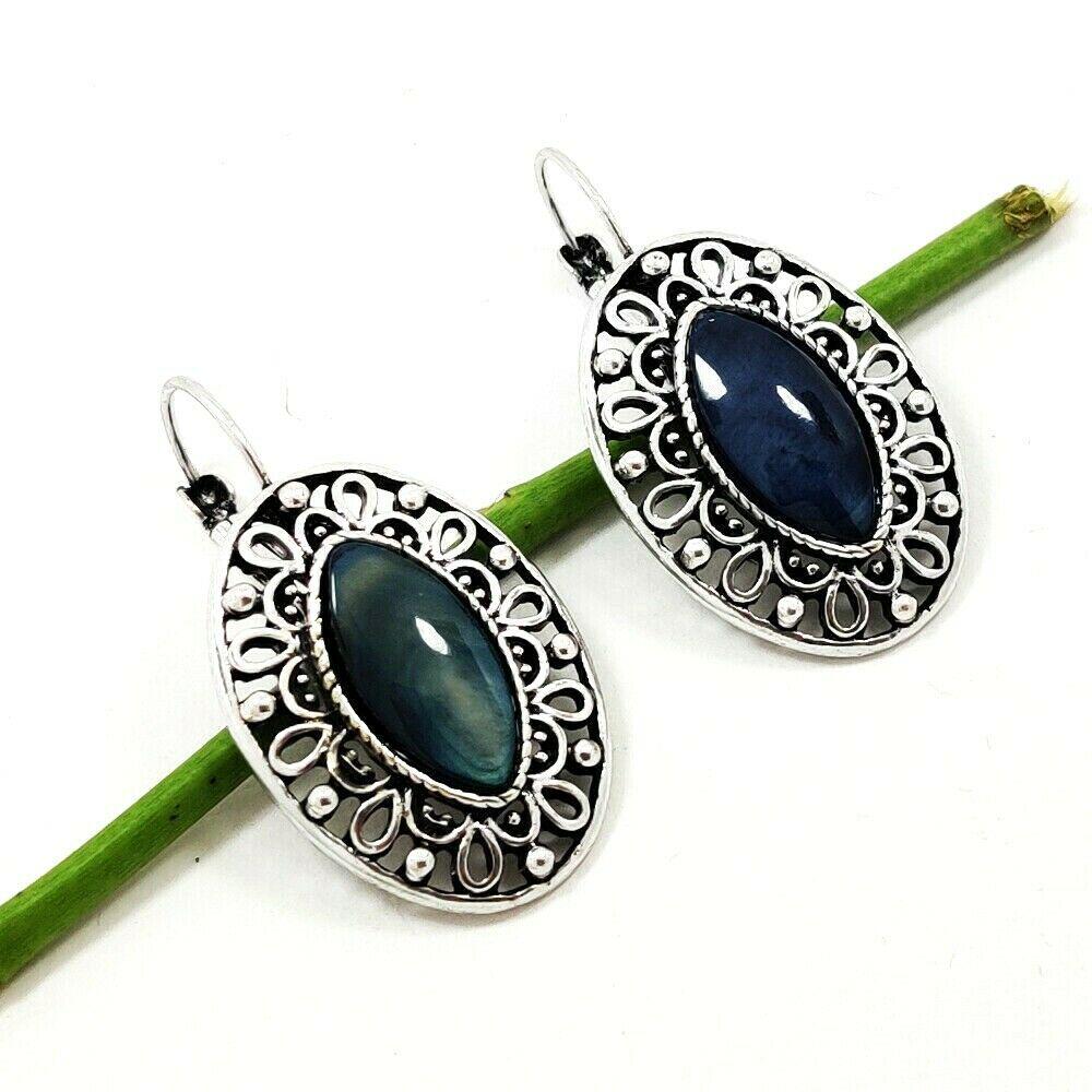 LABRADORITE GEMSTONE SILVER PLATED EARRING (1 of 4)