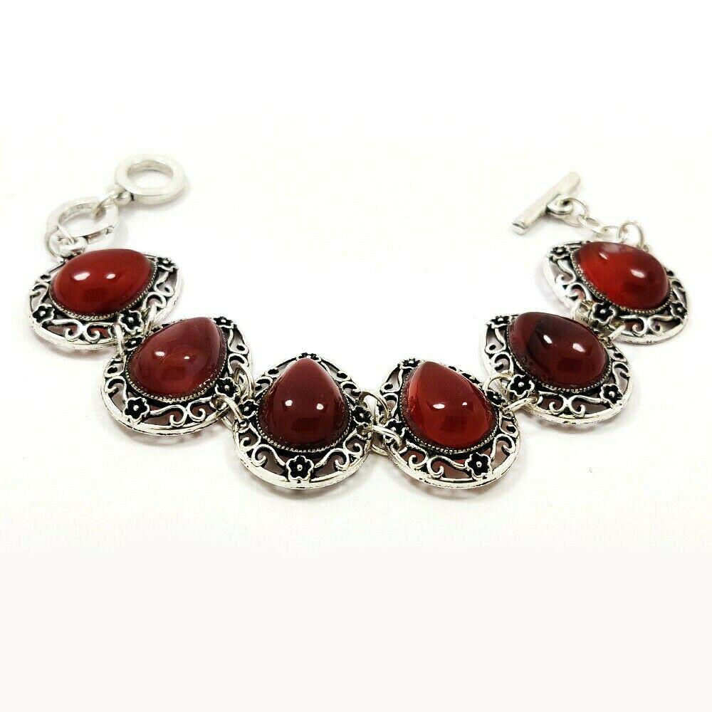 CARNELIAN GEMSTONE SILVER PLATED RED BRACELET (1 of 4)