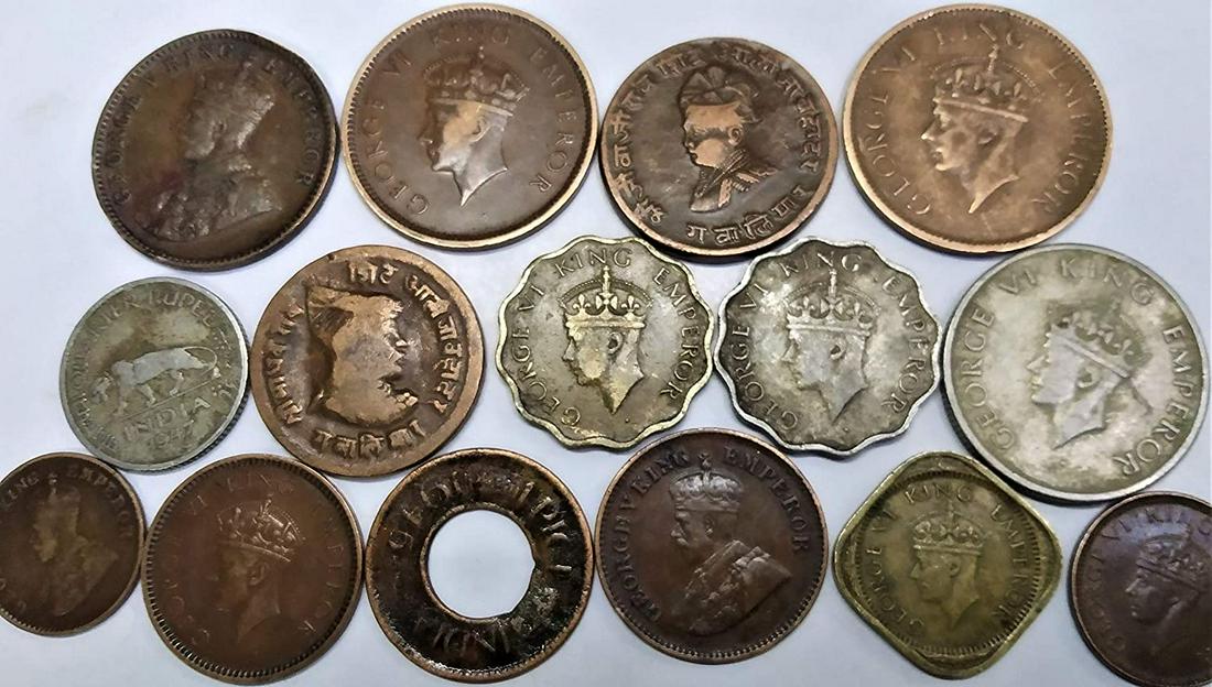 13 British India & 2 Gwalior State Coins (All (1 of 2)