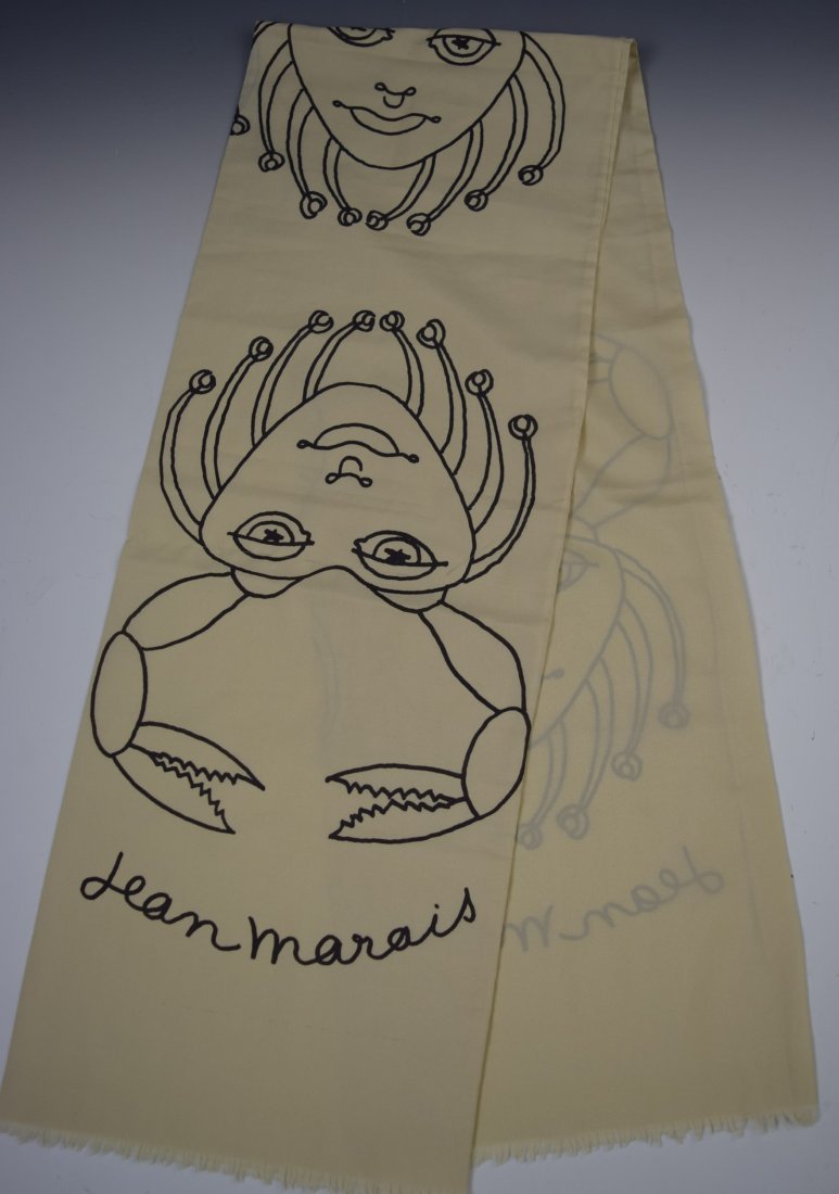 Jean Marais Silk Scarf: A vintage Jean Marais silk scarf measures: 53 x 10 inches