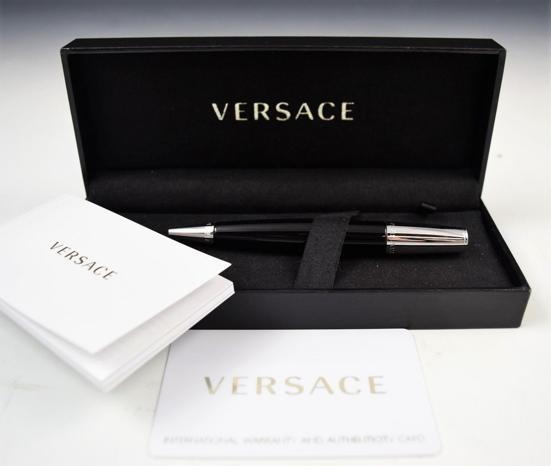 Versace Pen: Versace Cosmos black and silver pen with Versace embossed stainless accents Certification and manual included