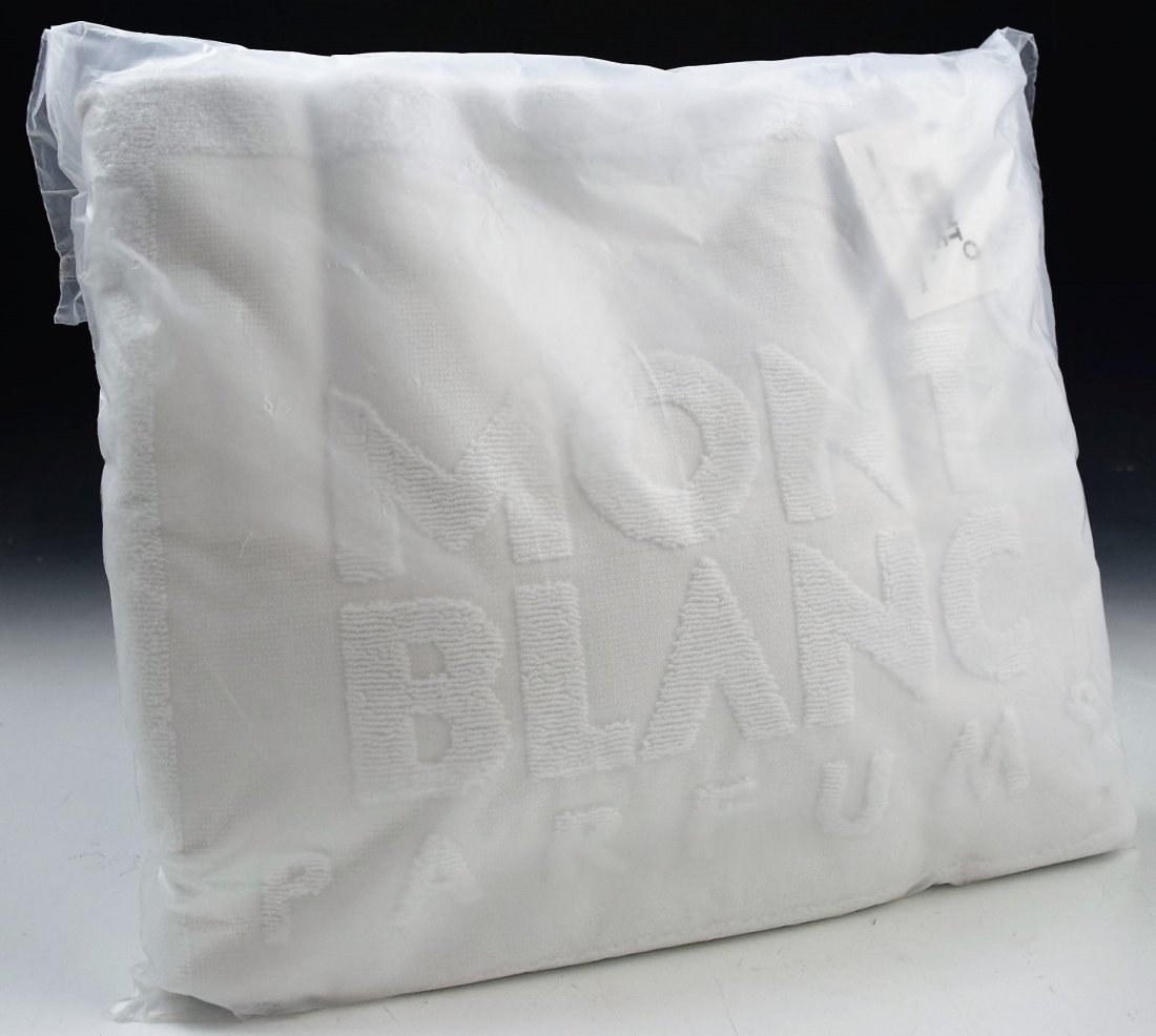Montblanc Towel: Limited edition white bath towel with Montblanc lettering and logo embossed in front/center Brand new in original packaging