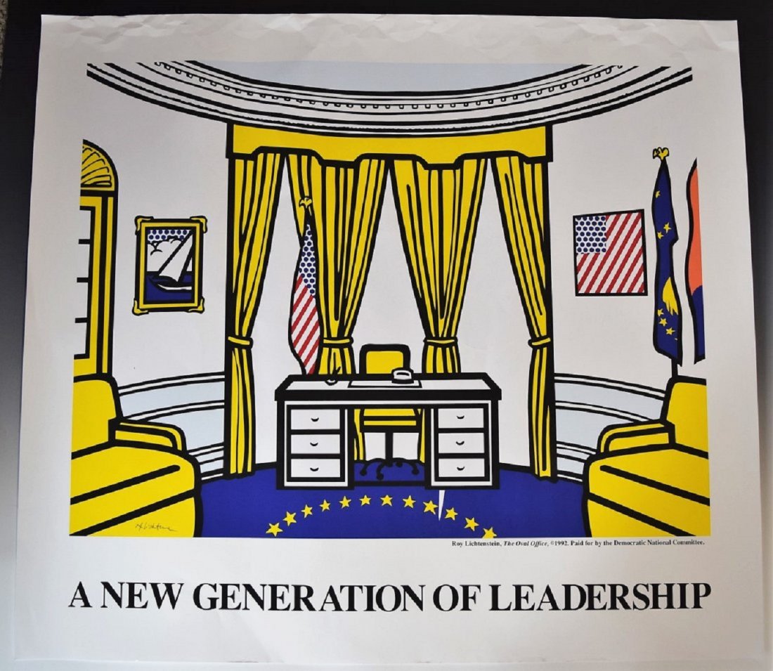 Roy Lichtenstein Signed Poster: Roy Lichtenstein signed poster Measurements: 38 x 33 1/2 inches Signed by Lichtenstein in pen lower left