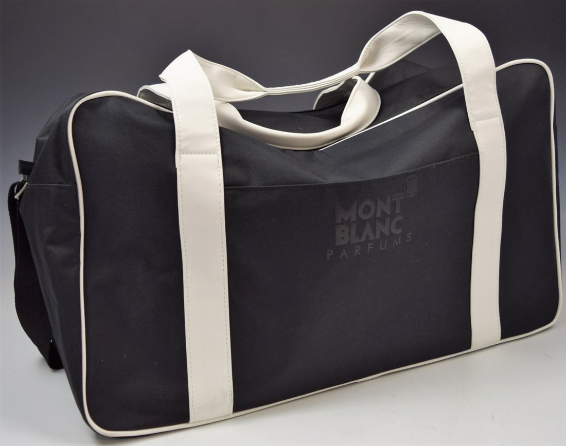 Montblanc Travel Bag: Montblanc Parfums travel duffel black and white bag Measures: 20 x 10 x 12 inches