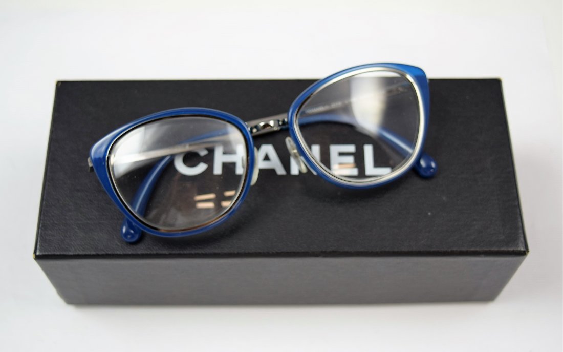 Chanel Eyeglasses: Chanel blue eyeglasses with original case