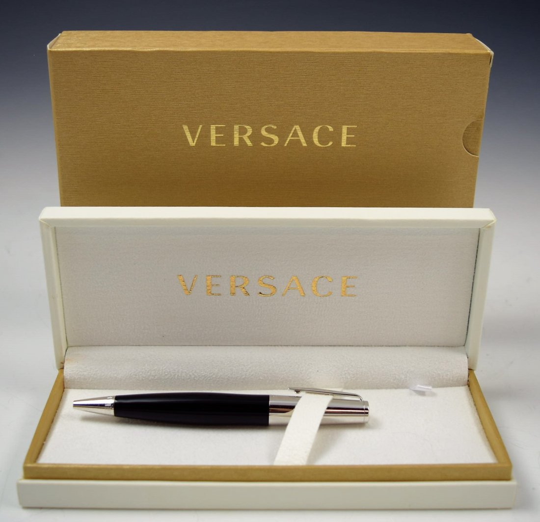 Versace Pen: Versace Cosmos black and silver pen with Versace embossed stainless accents Original case and box included