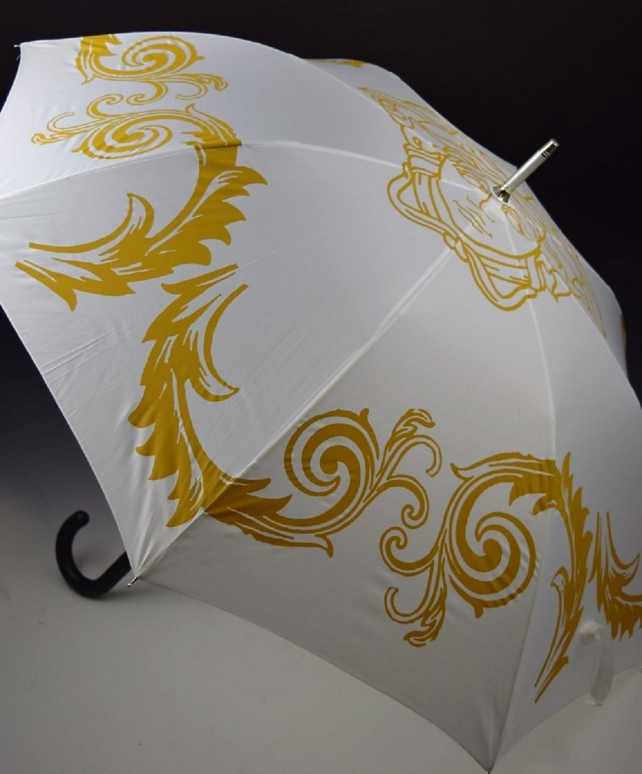 Versace Umbrella: Versace Medusa logo white and gold umbrella