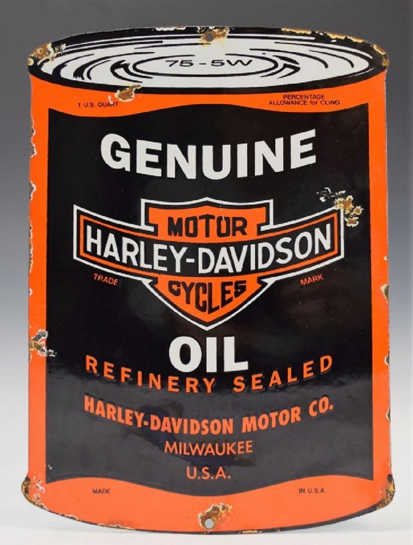 Vintage Genuine Harley Davidson Oil Porcelain Sign (1 of 2)