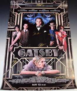 The Great Gasby Signed Movie Poster: Signed by Baz Luhrmann, Leonardo DiCaprio, Steve Bisley, Jason Clarke, Amitabh Bachchan, Mal Day, Elizabeth Debicki, Joel Edgerton , Vince Colosimo, Richard Carter, Eden Falk, Tobey Maguire, Adelaide