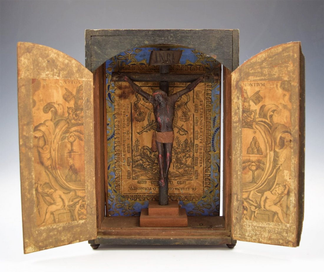 18th C. Spanish Colonial Wood Crucified Christ on Cross (1 of 4)