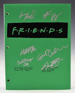 Friends Cast Signed Script: Friends "The One Where Ross and Rachel... You Know" original studio script Signed by: JENNIFER ANISTON, COURTENEY COX, LISA KUDROW, MATTHEW PERRY, DAVID SCHWIMMER, & MATT LEBLANC COA included