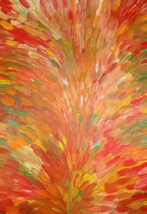 Gloria Petyarre: "Bush Medicine Leaves" circa 2016 Acrylic on canvas Measures: 79 x 50 inches Gallery certificate, gallery security stamp, signed verso