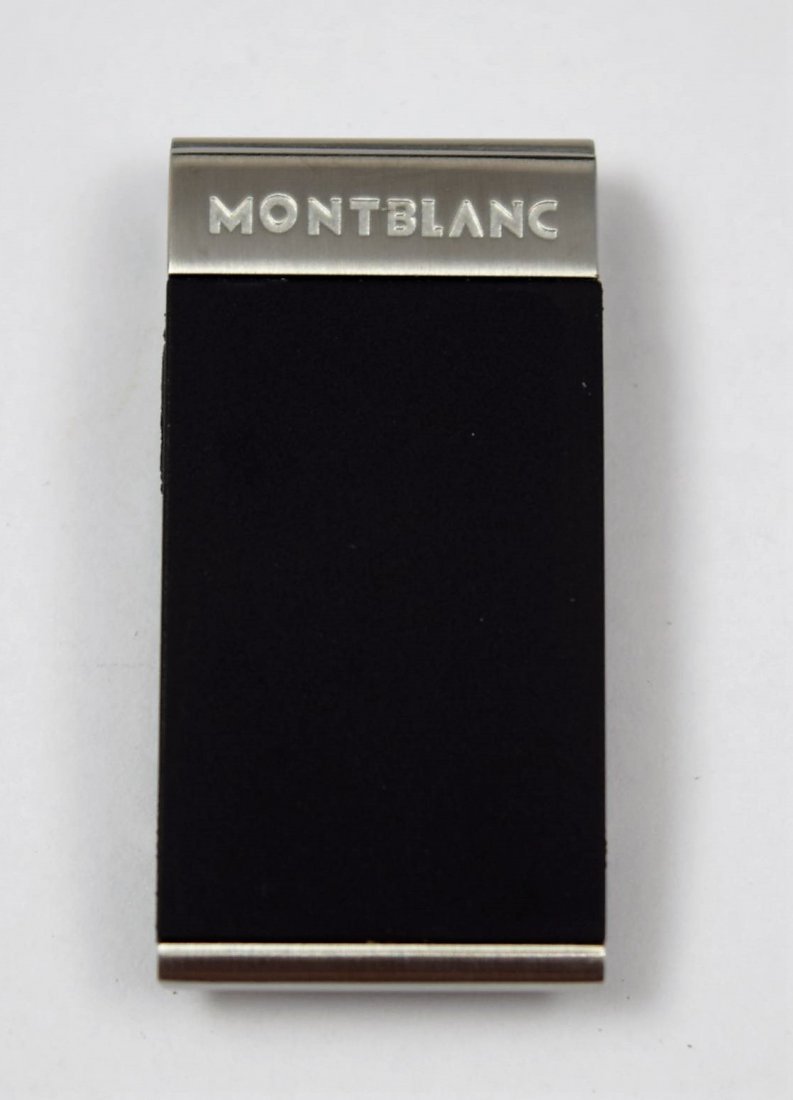 Montblanc Money Clip: Montblanc issued stainless steel with black rubber money clip with dust bag