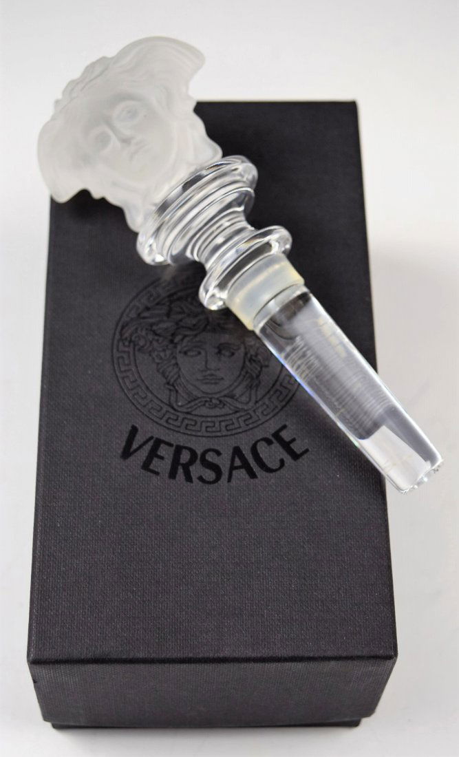 Versace Wine Bottle Stopper: Versace issued rosenthal amethyst crystal medusa wine bottle stopper Original box included