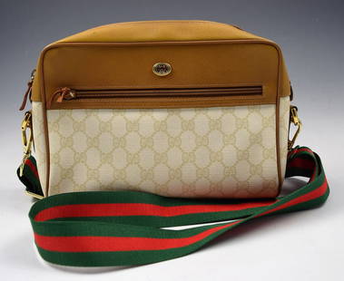 Gucci Vintage Gucci Black GG Original Canvas Green & Red Web Flap