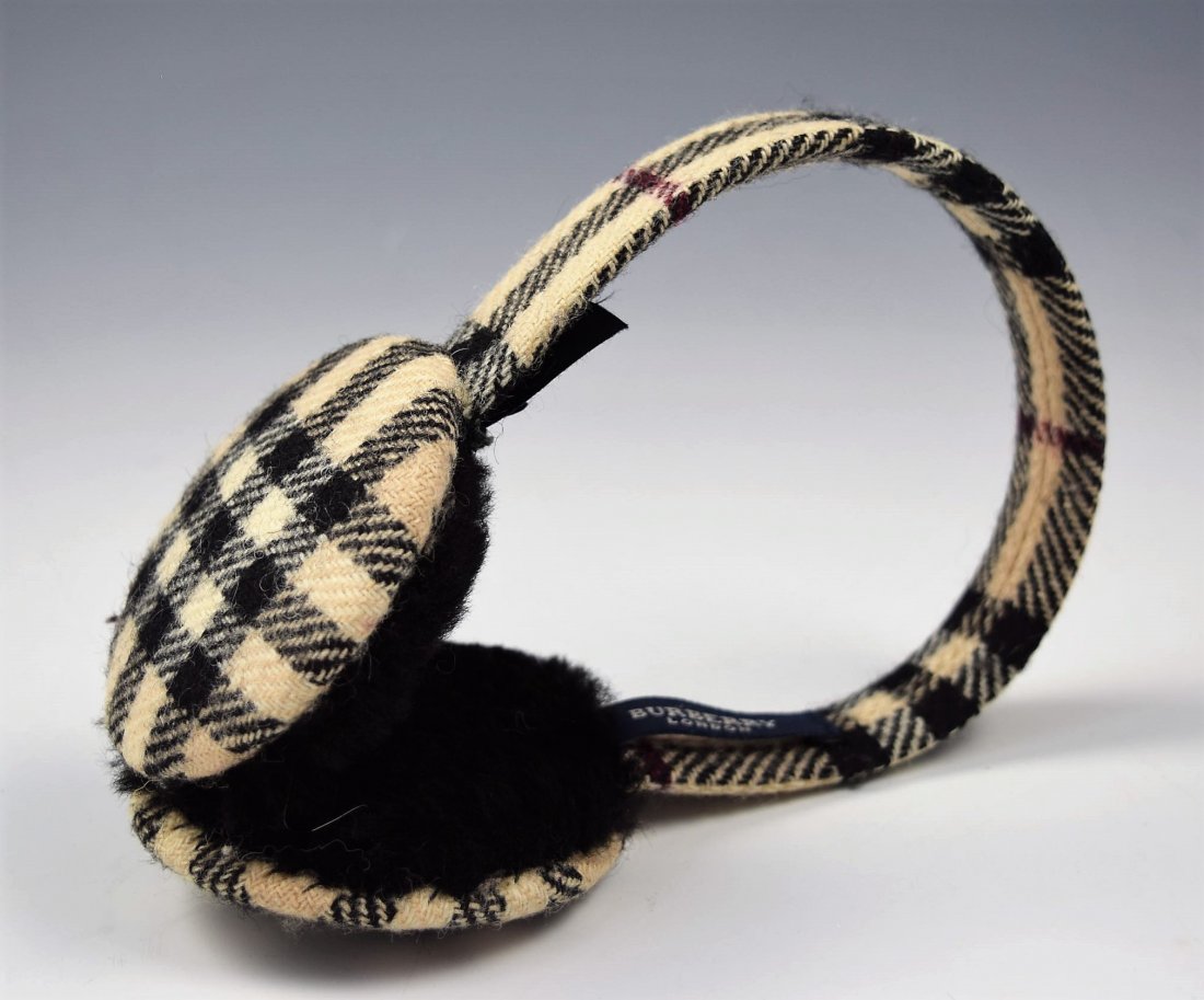 Burberry Earmuffs: Burberry beige and black plaid check earmuffs
