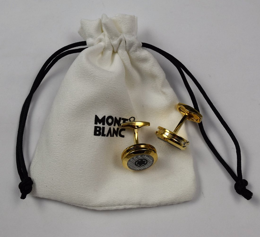 Montblanc Cufflinks: Montblanc issued gold cufflinks Dust pouch included