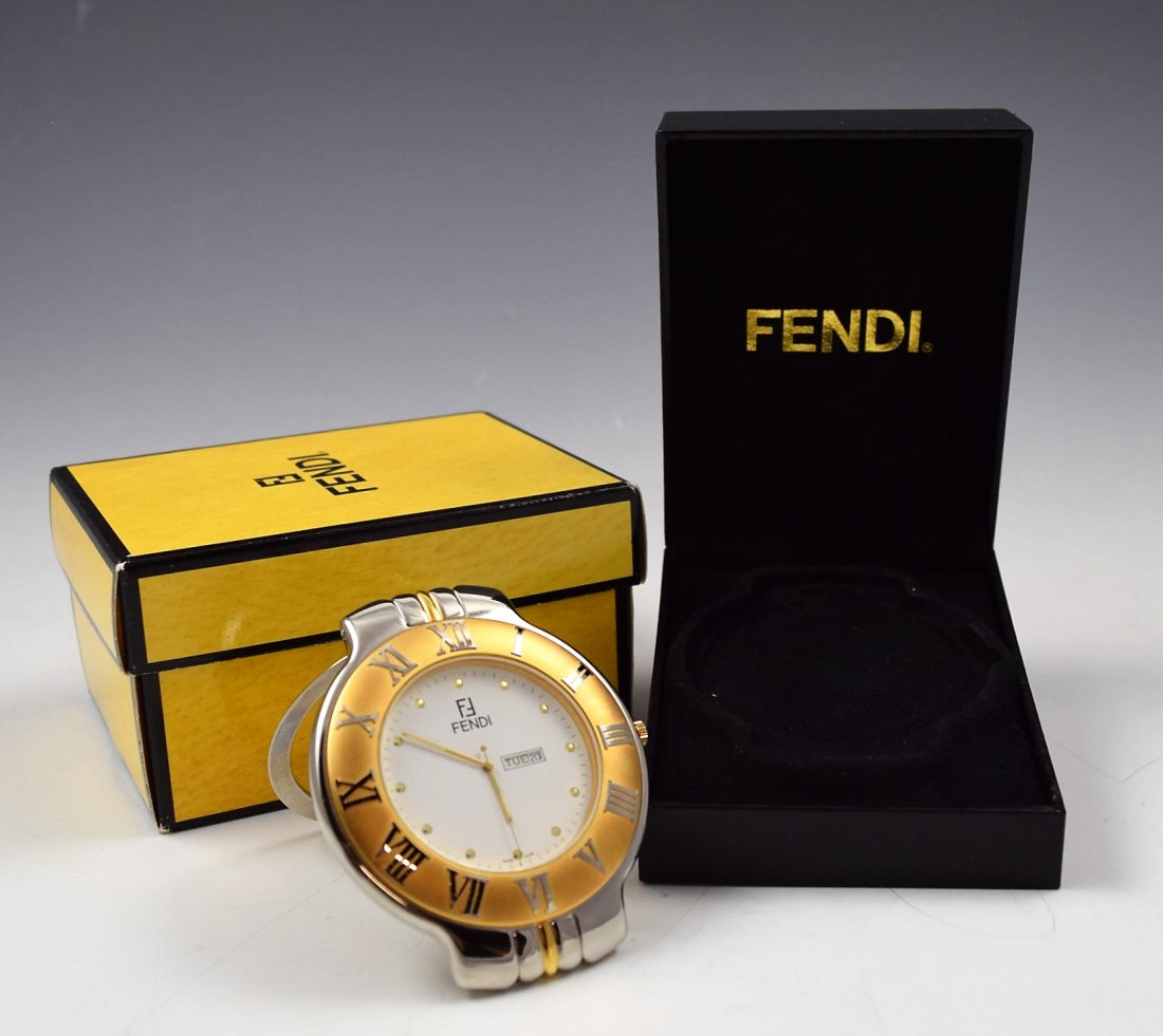Fendi Clock: Fendi desk clock in gold Original box and case included