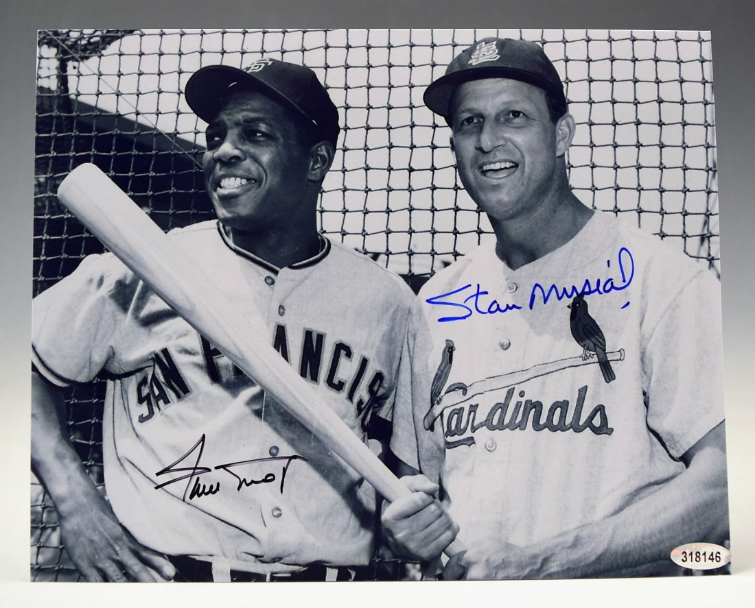 Willie Mays & Stan Musial Signed Photograph: A hand signed photo of Willie Mays and Stan Musial Measures: 8 x 10 inches COA included