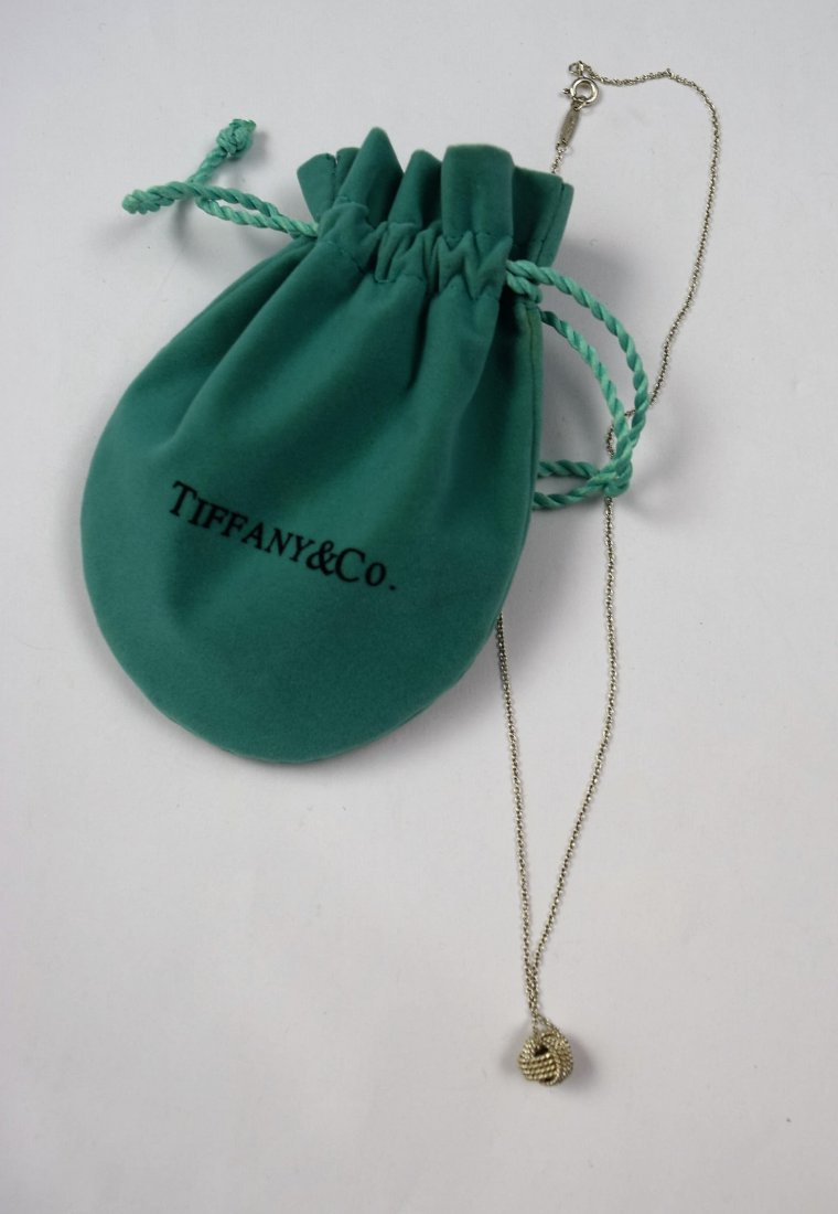 Tiffany & Co Sterling Silver Necklace: Tiffany & Company sterling silver twisted knot ball pendant with Tiffany & Co 16 inch chain Dust bag included