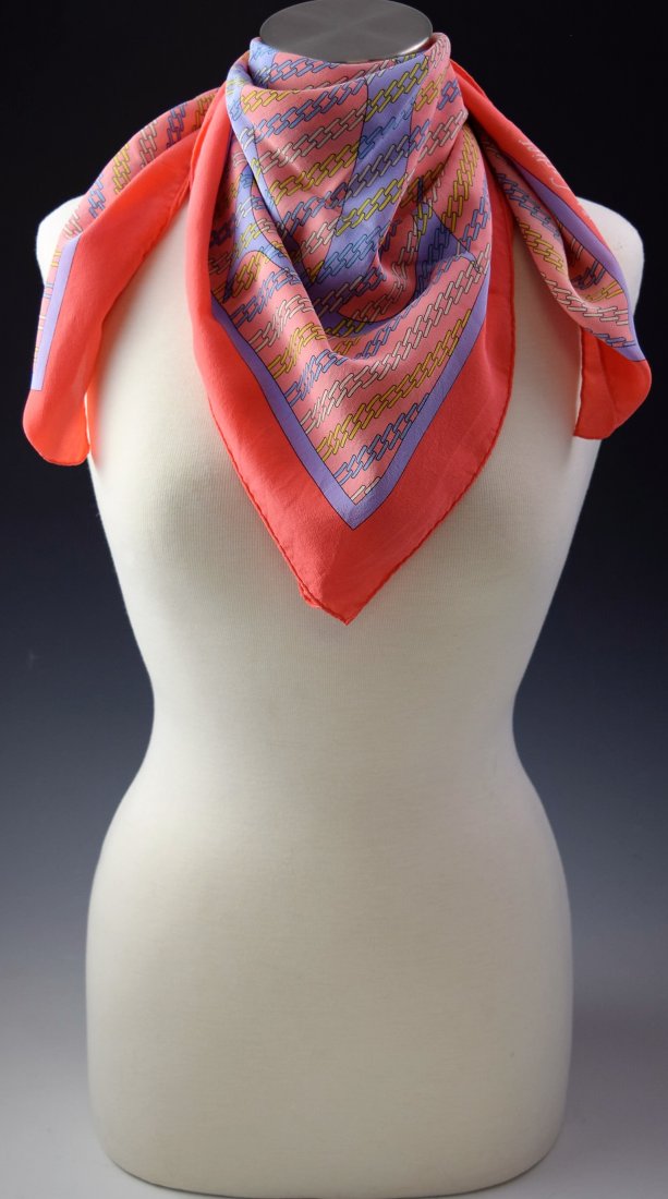 Vintage Cartier Silk Scarf: Vintage Cartier orange silk scarf Measures: 32 x 32 inches