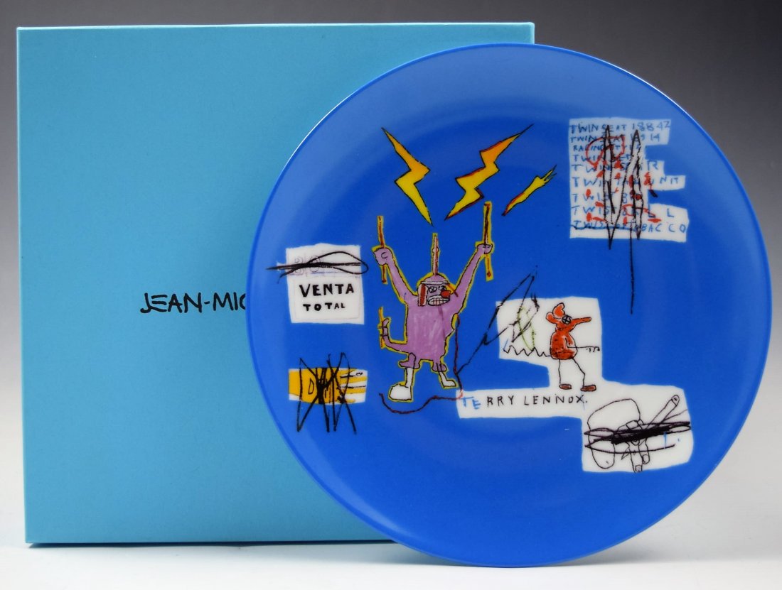 Jean Michel Basquiat Plate: Jean Michel Basquiat art on a Limoges plate by Ligne Blanche Paris Measures: 8.25 inches Original box included