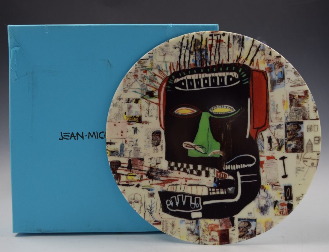 Jean Michel Basquiat Plate: Jean Michel Basquiat art on a Limoges plate by Ligne Blanche Paris Measures: 8.25 inches Original box included