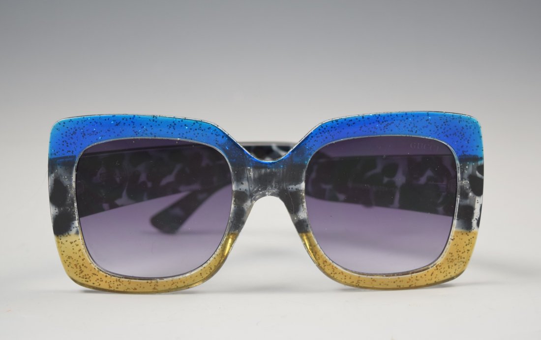 Gucci Sunglasses: Gucci womens blue and tan sunglasses with gold accents