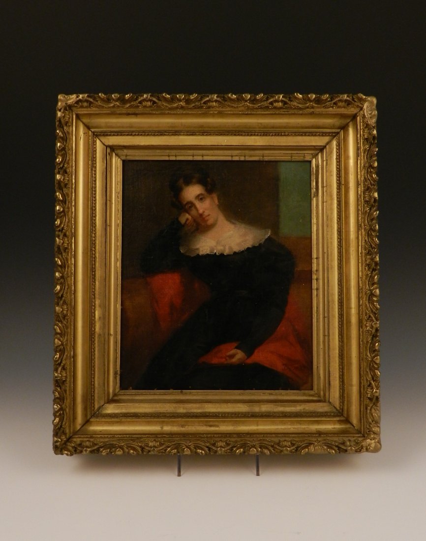 Thomas Sully: (American, 1783-1872) Oil on panel A portrait of Hellen Sulliwan, 1837 Measures: 17 x 15 inches in a period antique frame Signed lower right and dated Titled & identified with a label on back