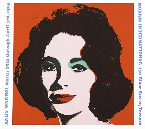 After Andy Warhol: Andy Warhol (American, 1928-1987) Liz Taylor: Morris International, Toronto, 1965 Medium: Offset lithograph in colors Measures: 23 1/2'' x 26 1/2'' (sheet) unframed