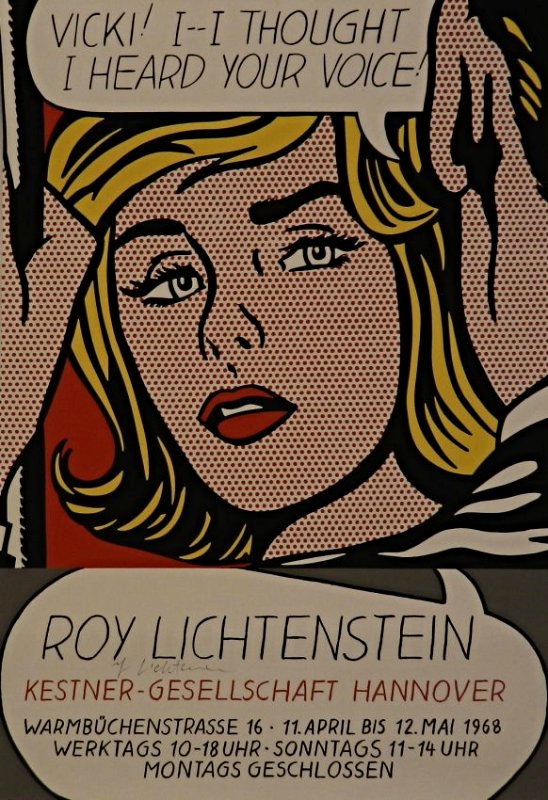 After Roy Lichtenstein: VIVKI! I -- I THOUGHT I HEARD YOUR VOICE!Medium: Offset lithograph in color Signed in pen lower right Measures: 23 x 16 inches unframed