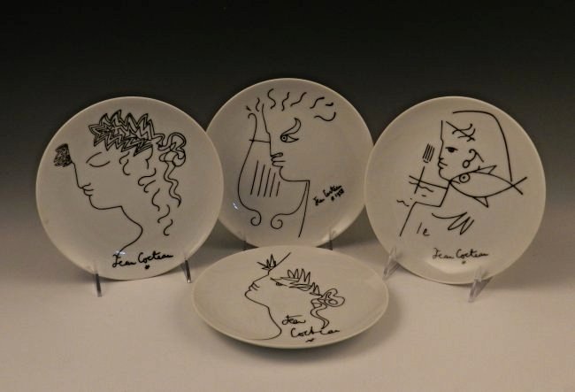 Jean Cocteau, Collector Plates: French Limoges Cocteau plates, set of 4 Stamped on bottom Measures: 8 inches