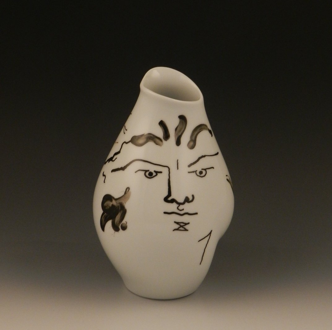 Jean Cocteau Vase: Circa 1952 Cocteau Rosenthal porcelain vase Measures: 8 1/2 inches tall Signed/dated on vase, additionally marked on bottom