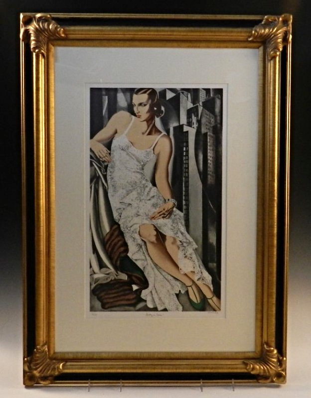 Tamara De Lempicka: (Polish, 1898-1980) Lithograph in colors, 20th century Title: Lady in Lace Measures: 43 x 31 inches, framed, DOA: 27 x 17 inches Pencil signed lower right, numbered lower left, edition of 300 Certific