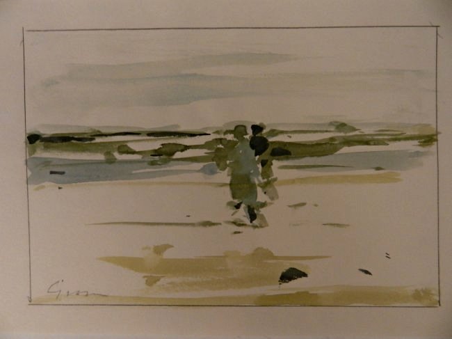Andre Gisson: (American, 1921-2003) Watercolor on paper, 20th century Cloudy Beach Scene Measures: 6 x 9 inches Signed lower left Provenance: From the direct estate of Andre Gisson Certificate of authenticity i