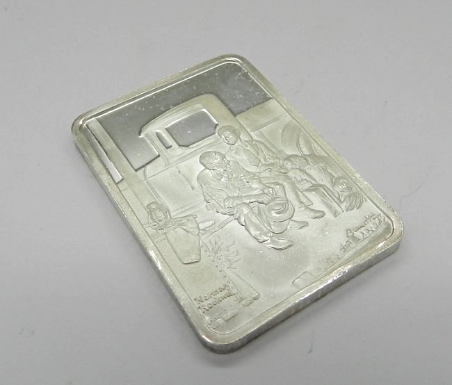 Norman Rockwell Silver Plaque: Title: Breaking Home Ties 1.1 ounces sterling silver