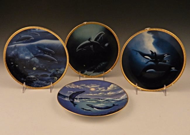 Robert Wyland Collector Plates: (4) Wyland limited edition collector plates "Orca Trio" "Children of the Sea" "Hawaii Dolphins" "Song of the Humpback" - Vanishing Giants series Each titled and numbered on back
