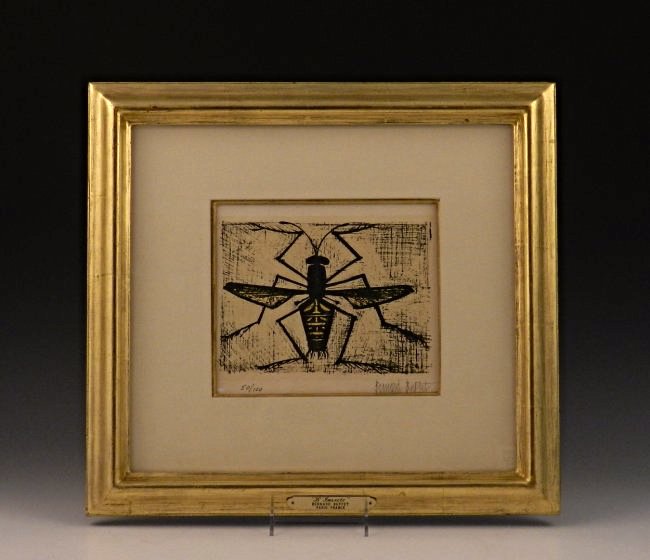 Bernard Buffet: (French, 1928-1999) L'Insecte, 20th century lithograph Measures: 18 x 17 inches, in custom plaqued frame Signed in pencil lower right, numbered lower left from an edition of 150 total impressions