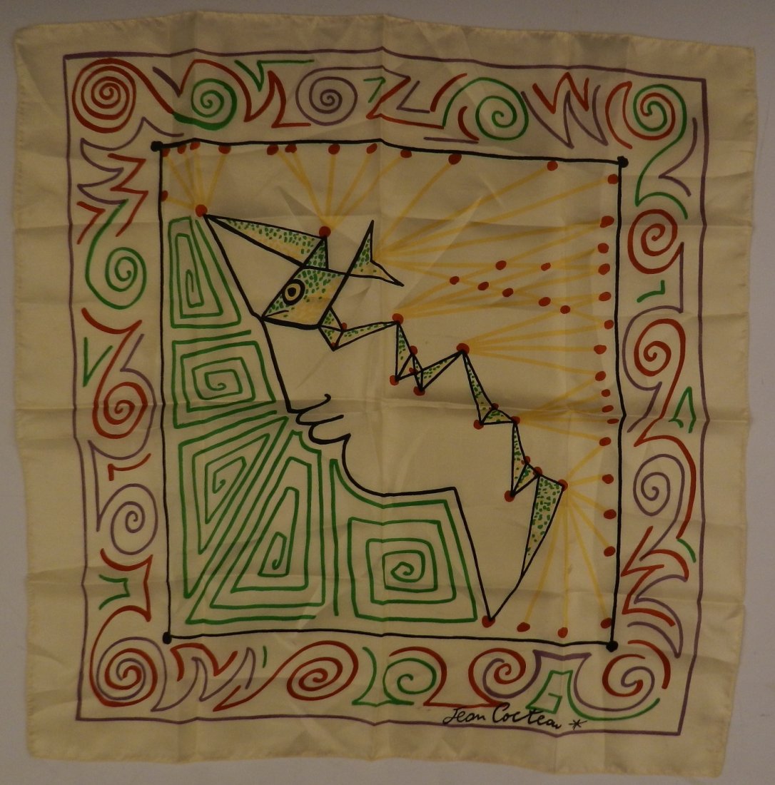 Vintage Jean Cocteau Silk Scarf: 21 x 21 inches A vintage silk scarf, Cocteau